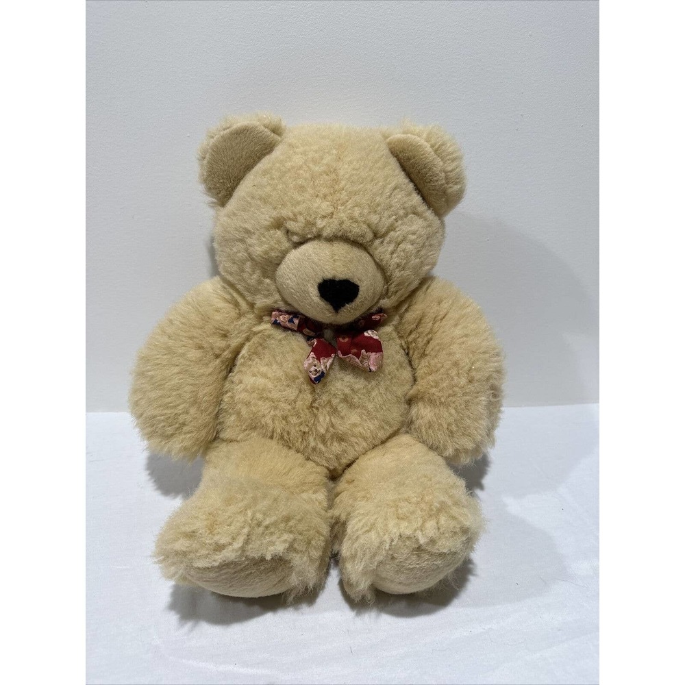 Vintage Keel Toys Teddy Bear w/Plaid Bowtie 18” Plush Stuffed Animal Toy